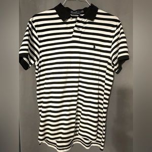 Polo Ralph Lauren Shirt Mens Lg White and Black Stripe Short Sleeve Cotton Knit
